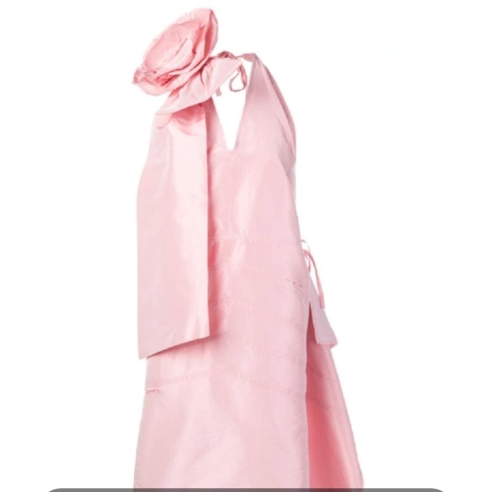 Miu Miu Blush Asymmetrical Dress with Floral Detail